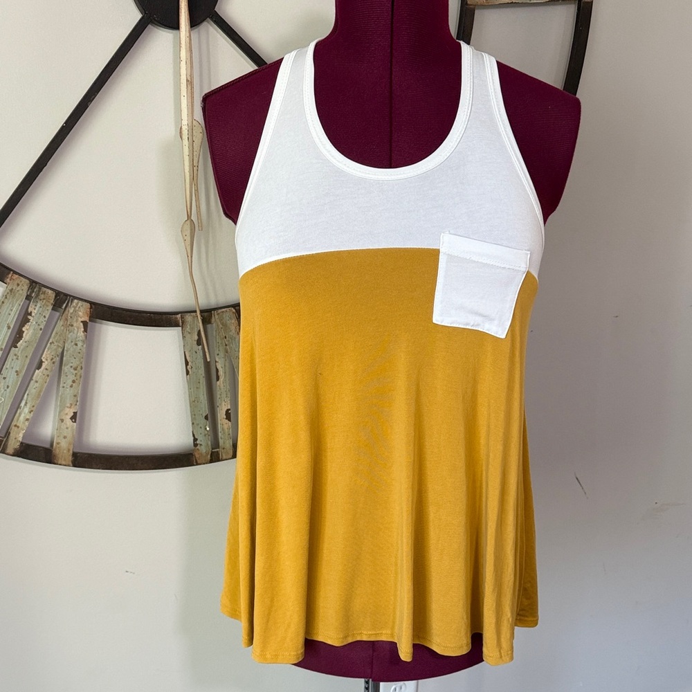 Ginger G White and Mustard Sleeveless Top